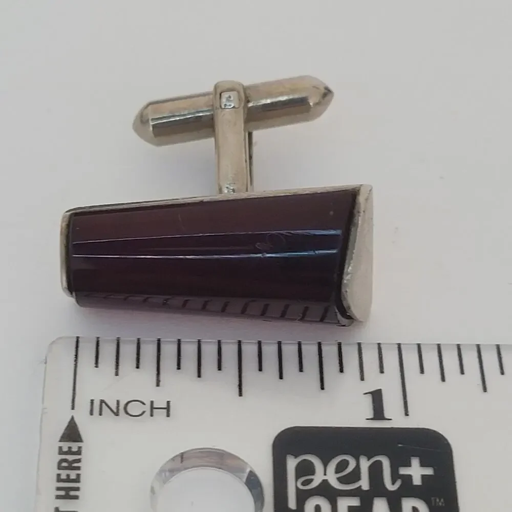 Cufflinks Silver Tone Brown Rectangle Cabochon Cufflinks Vintage‎ Retro